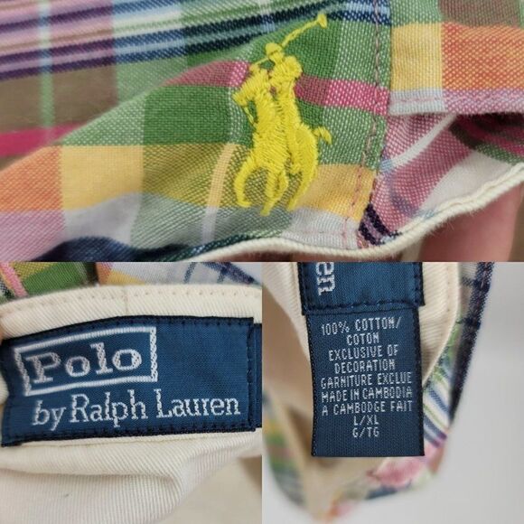 Vtg 80's Polo by Ralph Lauren Hat Madras Plaid Multicolor Driving Cabbie Golf - Picture 3 of 13